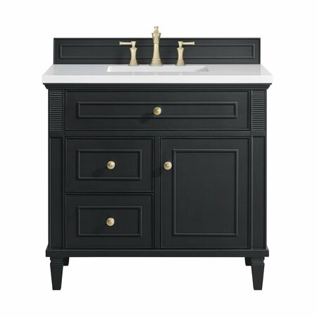 JAMES MARTIN VANITIES 36'' Single Vanity, Black Onyx w/ 3 CM White Zeus Quartz Top 424-V36-BKO-3WZ